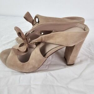 AD‎ & Daughters Charlotta Blush Pink Suede Block Heels Ribbon Bow Sandals 6.5